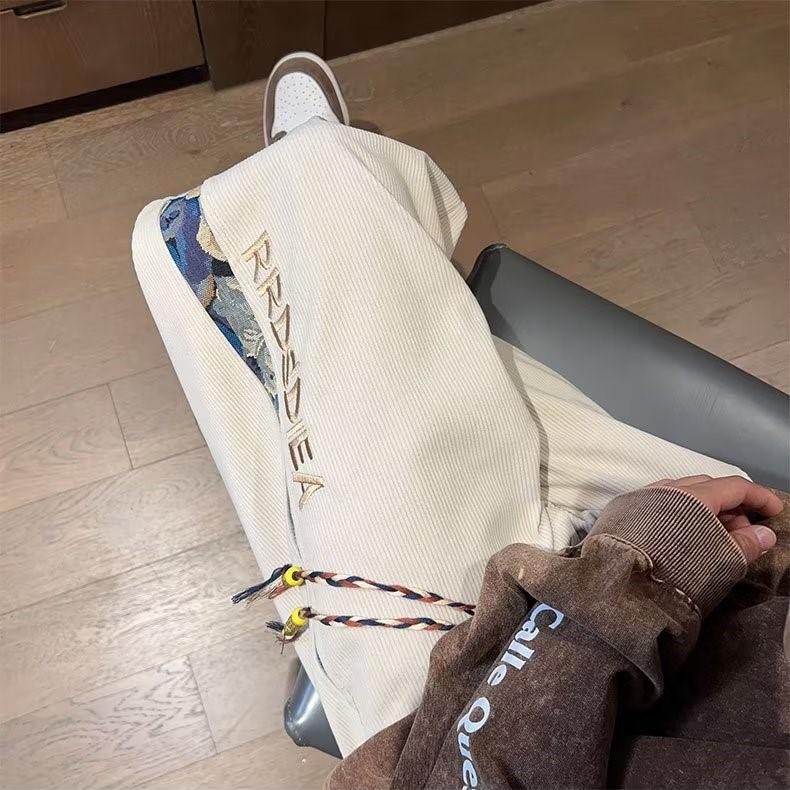 Quần Thể Thao Rút Dây Dáng Rộng Bằng Vải Nhung Thêu Hình Gấu Phong Cách hip hop Mỹ Cổ Điển Thời Trang Mùa Thu Hàng Mới Dành Cho Bạn Nam Tuổi Teen