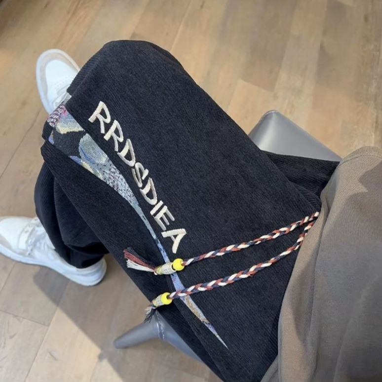 Quần Thể Thao Rút Dây Dáng Rộng Bằng Vải Nhung Thêu Hình Gấu Phong Cách hip hop Mỹ Cổ Điển Thời Trang Mùa Thu Hàng Mới Dành Cho Bạn Nam Tuổi Teen