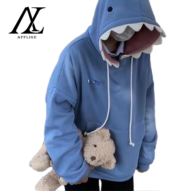 Áo Hoodie Màu Trơn Dáng Rộng In Hình Cá Mập Thời Trang Mùa Thu 2023 Cho Nam