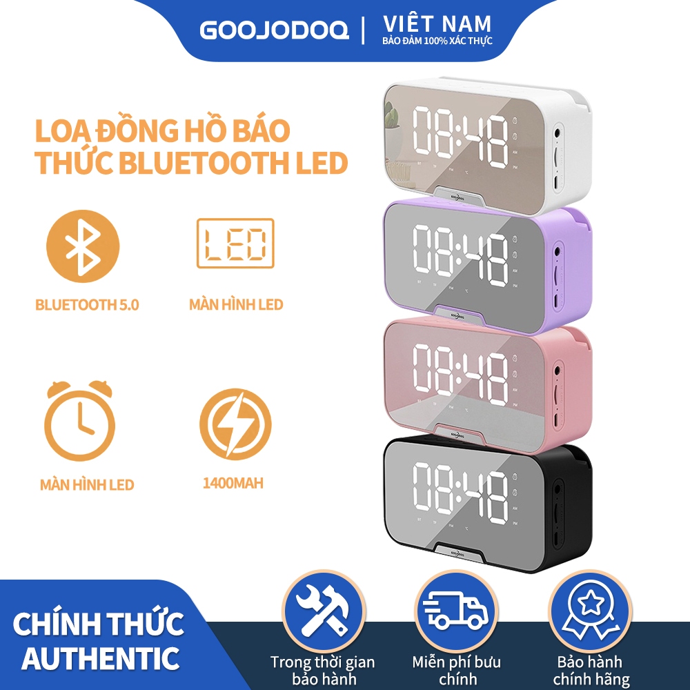 Loa đồng hồ báo thức goojodoq bluetooth không dây di động đa năng có đài FM âm thanh nổi/trầm mini