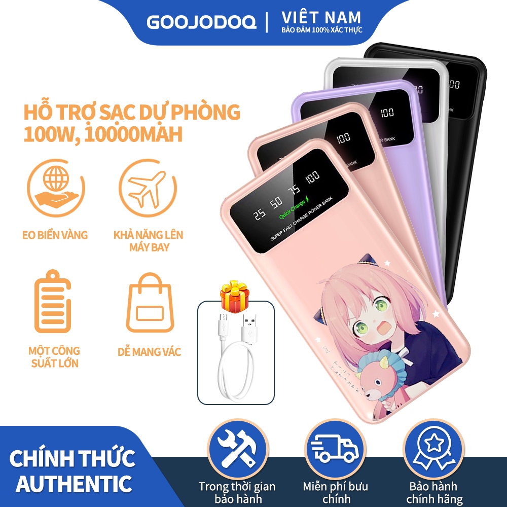 Goojodoq Sạc dự phòng 10000mah chính hãng 2 đầu ra có đèn flash cho điện thoại