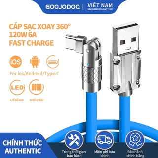 Goojodoq 120W 6A Cáp Sạc Siêu Nhanh Xoay 180 Độ USB Type C Chơi Game Silicon Sạc Nhanh