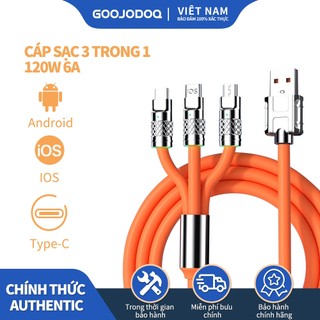 Goojodoq Hợp kim kẽm 3 trong 1 120W 6A Cáp sạc siêu nhanh Silicon lỏng Cáp dữ liệu sạc nhanh cho Micro USB Type-C