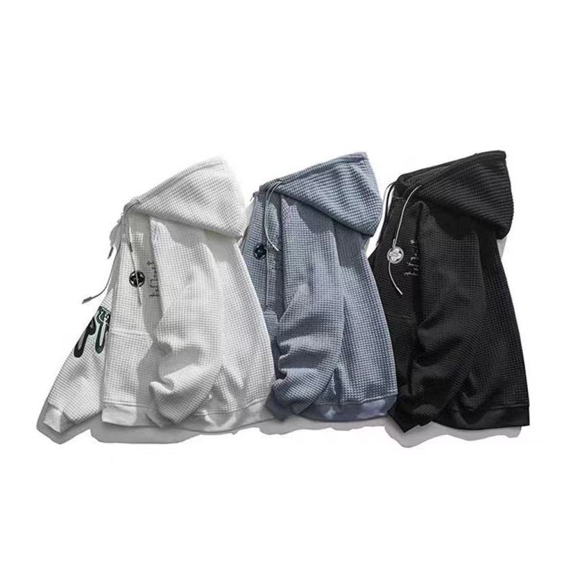 Áo Khoác Hoodie Nam Thêu Chữ Waffle Phong Cách Hàn Quốc hoodie zip áo khoác đôi nam nữ áo hoodie xám áo hoodie nam form rộng