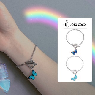 JOJO COCO Vòng Tay Dây Xích Mặt Hình Bướm Màu Xanh Dương Đơn Giản Cho Nữ