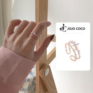 JOJO COCO Nhẫn Vàng Hồng Đính Đá zircon Hình Hoa Có Thể Điều Chỉnh Cho Nữ