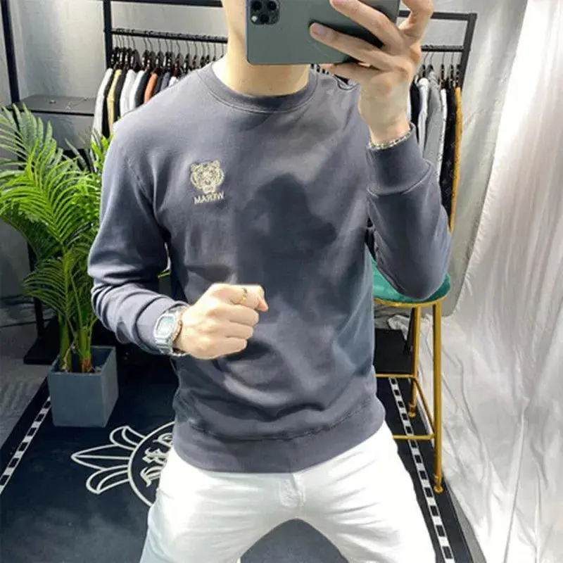 Áo Thun Nam Dài Tay Cổ Tròn In Chữ Đơn Giản Thời Trang Mùa Thu