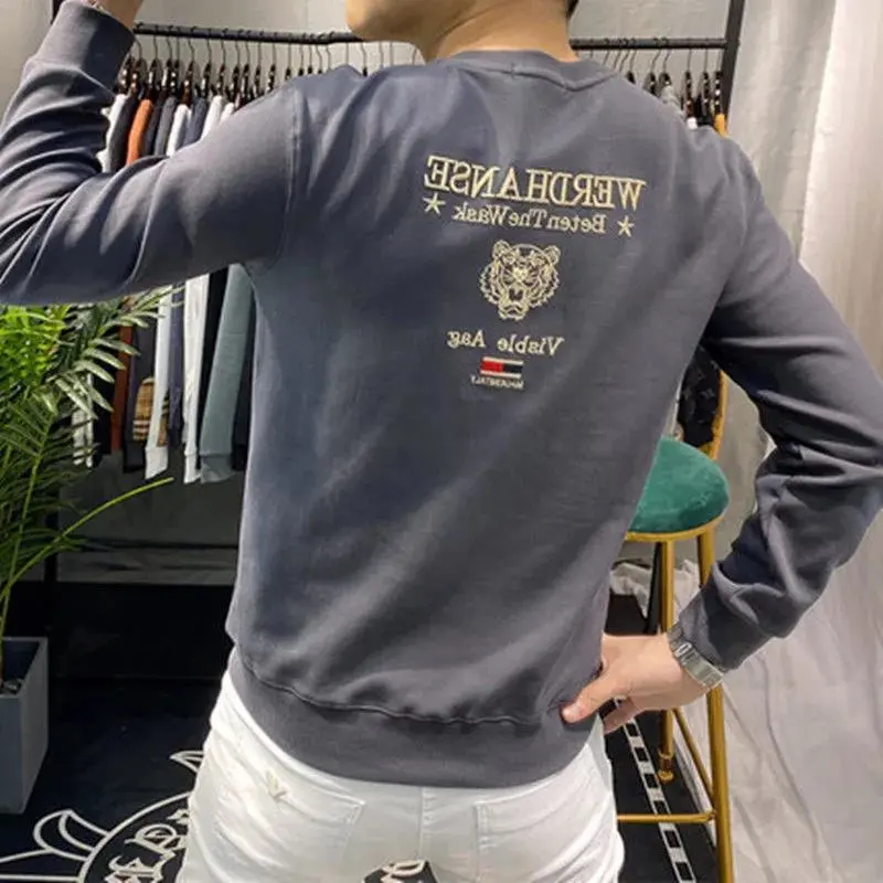 Áo Thun Nam Dài Tay Cổ Tròn In Chữ Đơn Giản Thời Trang Mùa Thu