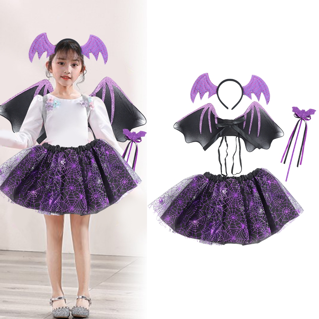 Set Băng Đô Và Chân Váy tutu Hóa Trang halloween Cho Bé Gái