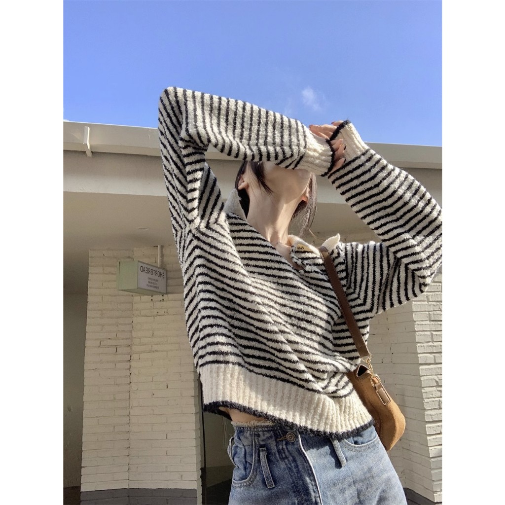 Áo sweater Cổ polo Dáng Rộng Thời Trang Thu Đông Cho Nữ