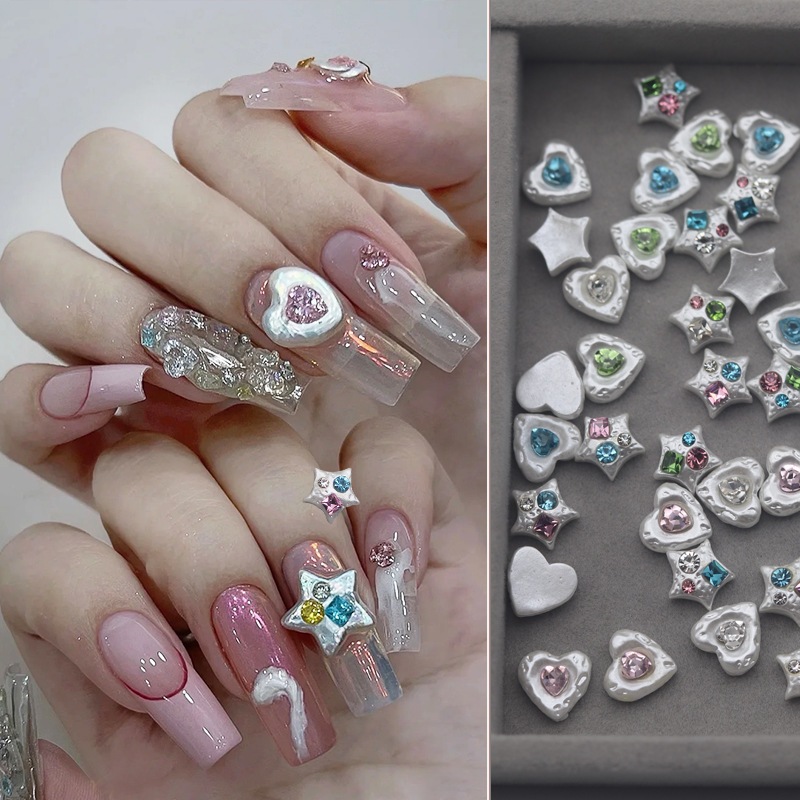 Set 10 Hạt Ngọc Trai Vỏ Sò / Ngôi Sao / Trái Tim Trang Trí Móng 3