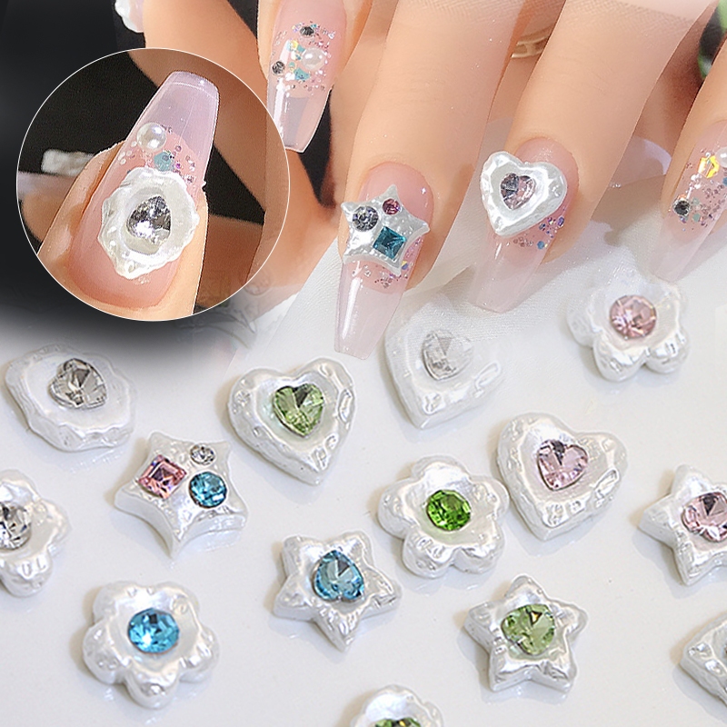 Set 10 Hạt Ngọc Trai Vỏ Sò / Ngôi Sao / Trái Tim Trang Trí Móng 3