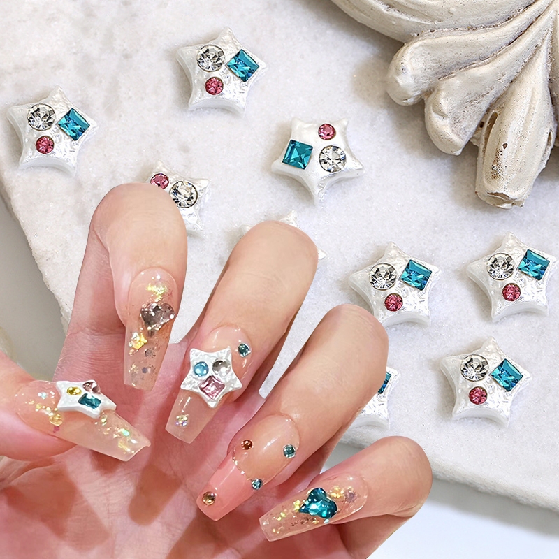 Set 10 Hạt Ngọc Trai Vỏ Sò / Ngôi Sao / Trái Tim Trang Trí Móng 3