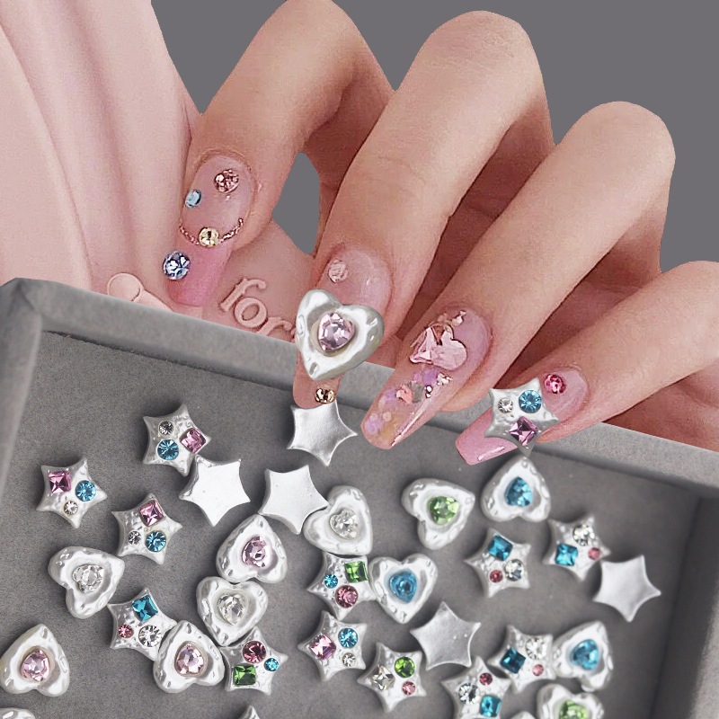 Set 10 Hạt Ngọc Trai Vỏ Sò / Ngôi Sao / Trái Tim Trang Trí Móng 3