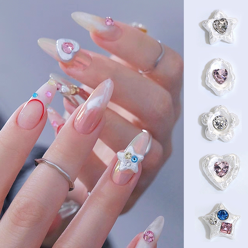 Set 10 Hạt Ngọc Trai Vỏ Sò / Ngôi Sao / Trái Tim Trang Trí Móng 3