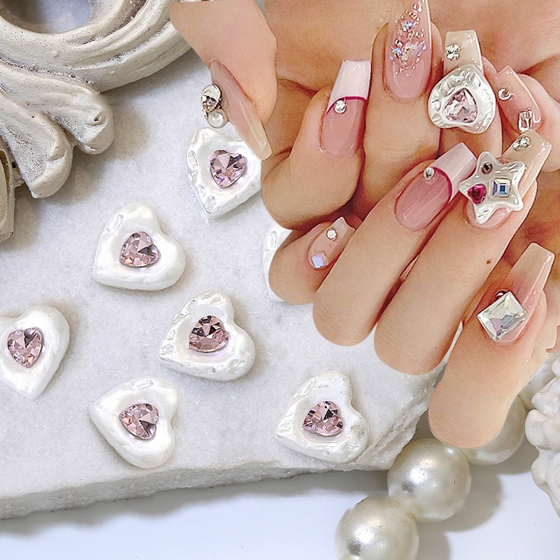 Set 10 Hạt Ngọc Trai Vỏ Sò / Ngôi Sao / Trái Tim Trang Trí Móng 3