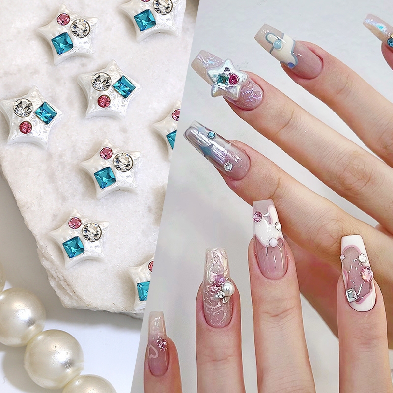 Set 10 Hạt Ngọc Trai Vỏ Sò / Ngôi Sao / Trái Tim Trang Trí Móng 3