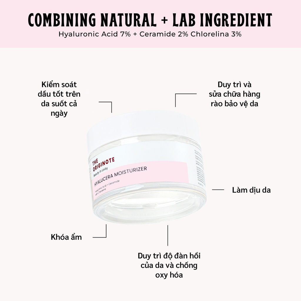 Dưỡng ẩm phục hồi với Hyaluronic Acid và Ceramide Chlorelina - Hyalucera Moisturizer Gel The Originote 50ml