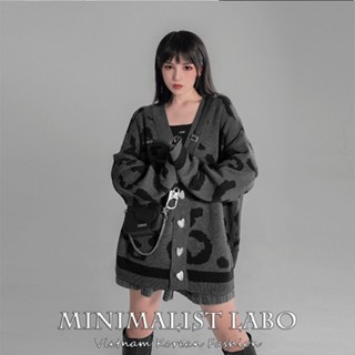 Minimalist Labo Áo Khoác cardigan Dệt Kim Dáng Rộng In Họa Tiết Da Báo Cá Tính Cho Nữ