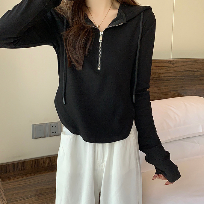 Áo Hoodie Nữ Croptop Phong Cách Ngắn Trùm Đầu Mỏng Hơn Nhìn Thích Hợp Dài Tay Mùa Xuân Thu Phong Cách Mỏng Hàng Đầu