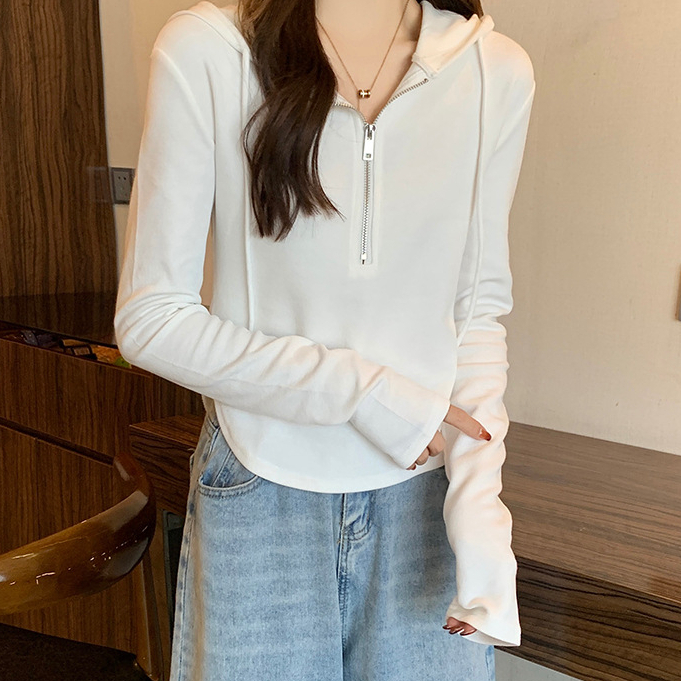 Áo Hoodie Nữ Croptop Phong Cách Ngắn Trùm Đầu Mỏng Hơn Nhìn Thích Hợp Dài Tay Mùa Xuân Thu Phong Cách Mỏng Hàng Đầu