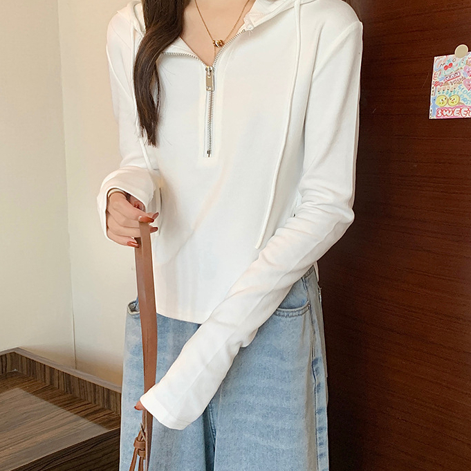 Áo Hoodie Nữ Croptop Phong Cách Ngắn Trùm Đầu Mỏng Hơn Nhìn Thích Hợp Dài Tay Mùa Xuân Thu Phong Cách Mỏng Hàng Đầu
