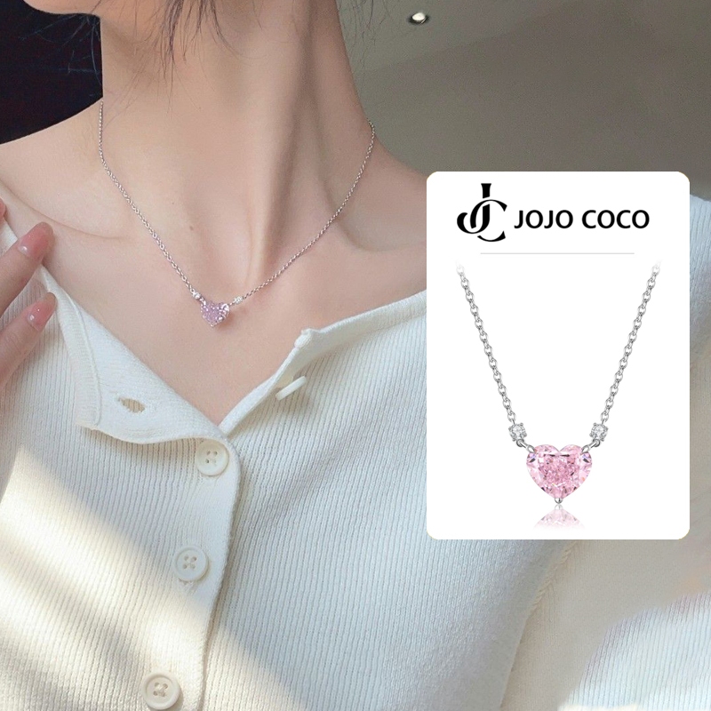 JOJO COCO Vòng cổ Mặt Trái Tim Đính Đá zircon Màu Hồng Phong Cách Hàn Quốc