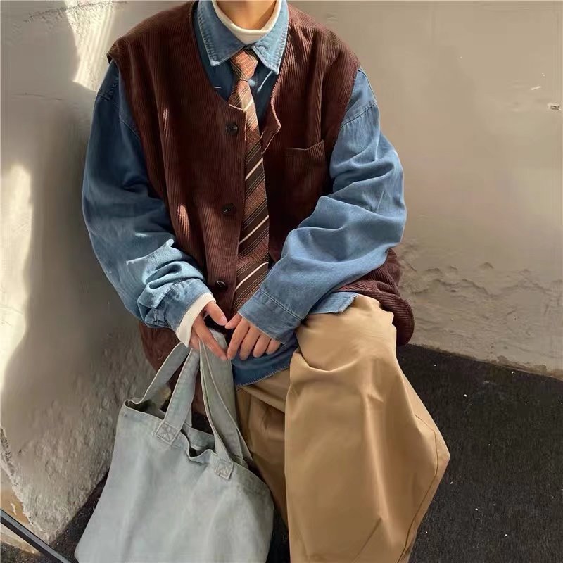 Áo Khoác vest Không Tay Dáng Rộng Màu Trơn Cài Nút Thời Trang Mùa Thu Cho Nam