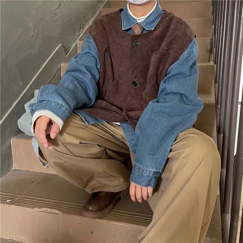 Áo Khoác vest Không Tay Dáng Rộng Màu Trơn Cài Nút Thời Trang Mùa Thu Cho Nam