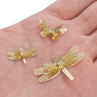 1pcs mặt dây chuyền ba chiều hình cánh bướm chuồn chuồn mạ vàng 14k