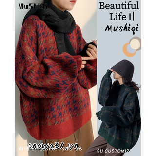 Mushiqi Áo sweater Cổ Lọ Dáng Rộng Mềm Mại Phong Cách retro hong kong Cho Nữ