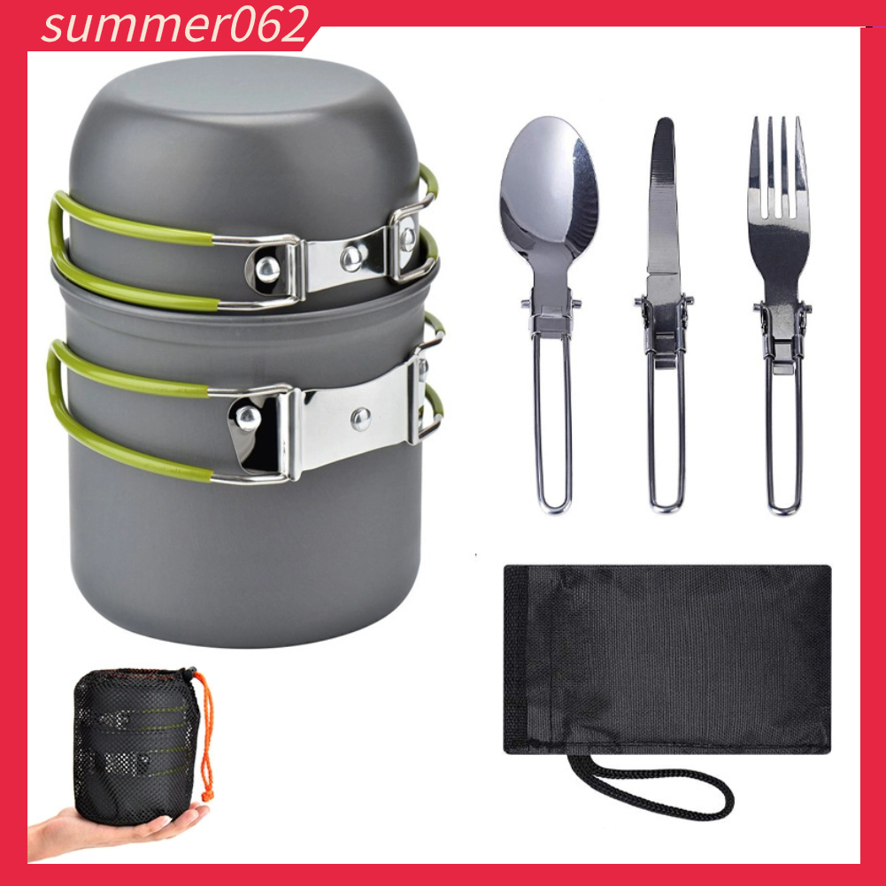 Cắm Trại Bộ Nồi Di Động Hợp Kim Nhôm Dao Muỗng Nĩa 【Summer062】