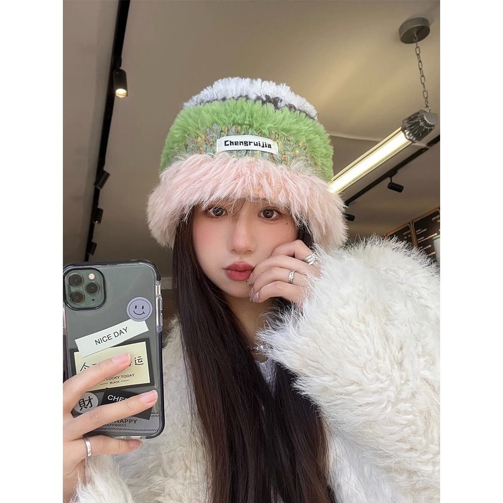 Dopamine Mũ Len Dệt Kim Bảo Vệ Tai Phối Màu Tương Phản Thời Trang Thu Đông 2023 Dành Cho Nữ