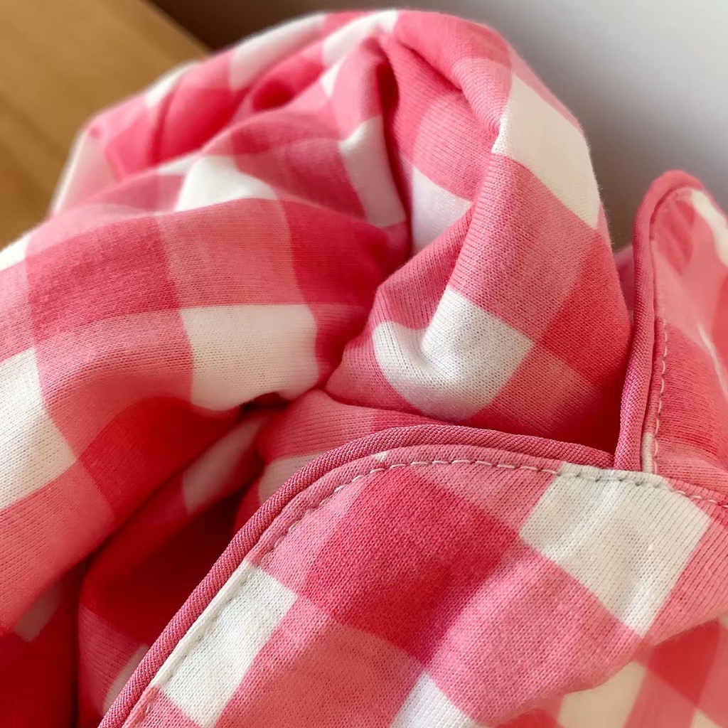 YAMI Bộ Đồ Ngủ Tay Dài In Họa Tiết Caro Hoạt Hình Dễ Thương Thời Trang Xuân Thu Cho Nữ