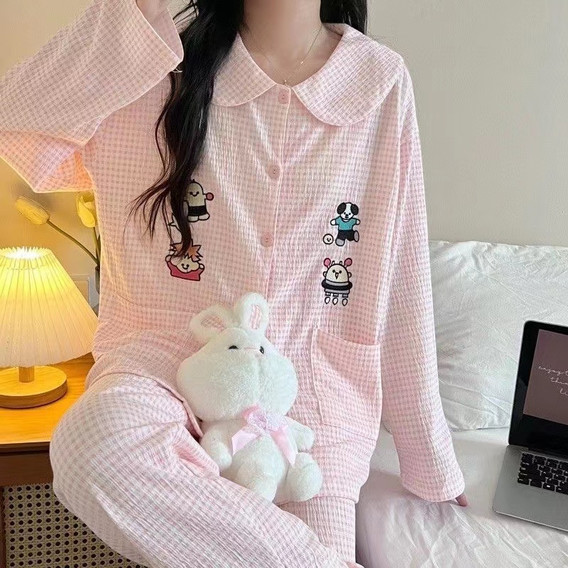 YAMI Bộ Đồ Ngủ Tay Dài Họa Tiết Hoạt Hình Thời Trang Xuân Thu Cho Nữ