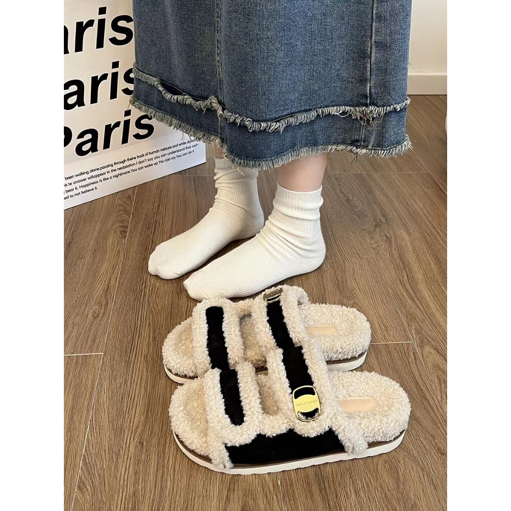Dép Lông Xù Đế Dày Chống Trượt Thời Trang Mùa Thu 2023 Mới Cho Nữ