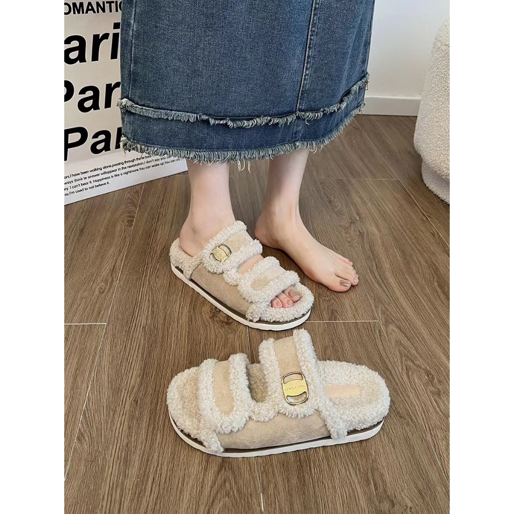 Dép Lông Xù Đế Dày Chống Trượt Thời Trang Mùa Thu 2023 Mới Cho Nữ