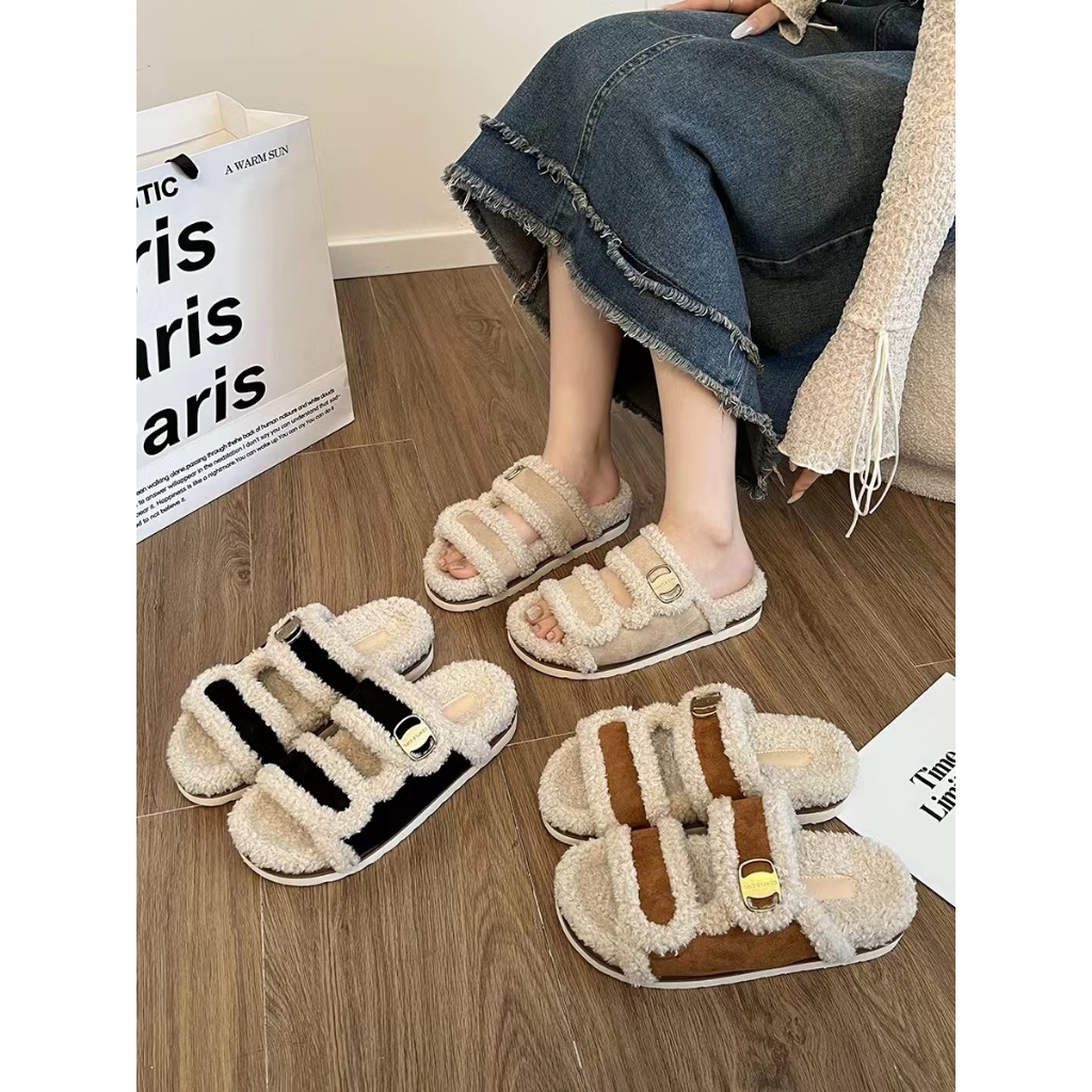 Dép Lông Xù Đế Dày Chống Trượt Thời Trang Mùa Thu 2023 Mới Cho Nữ
