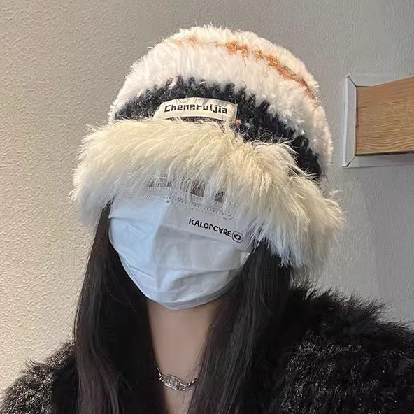 Dopamine Mũ Len Dệt Kim Bảo Vệ Tai Phối Màu Tương Phản Thời Trang Thu Đông 2023 Dành Cho Nữ