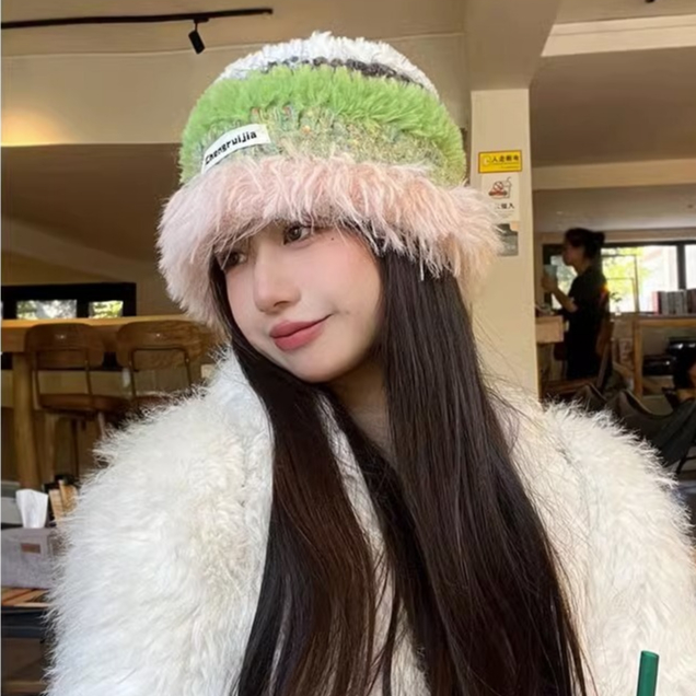 Dopamine Mũ Len Dệt Kim Bảo Vệ Tai Phối Màu Tương Phản Thời Trang Thu Đông 2023 Dành Cho Nữ
