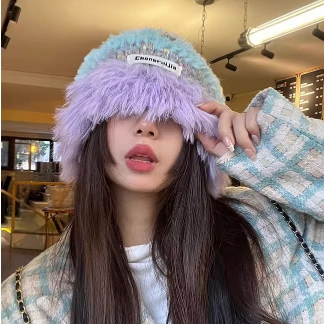 Dopamine Mũ Len Dệt Kim Bảo Vệ Tai Phối Màu Tương Phản Thời Trang Thu Đông 2023 Dành Cho Nữ