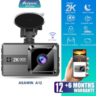 Camera hành trình ASAWIN A12 WIFI ADAS cho ô tô ghi hình trước sau 2k LDWS FCWS/điều khiển qua app IPS 3 in tầm nhìn đêm
