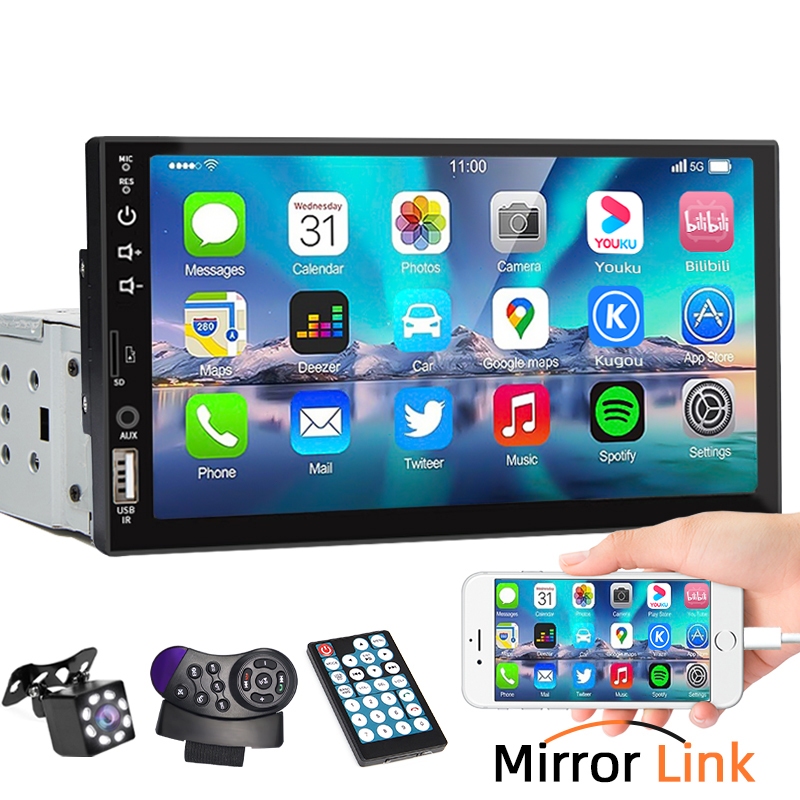 Đa phương tiện trung tâm MP5 Ô tô Bluetooth 1 Din 7 inch USB / AUX / TF có màn hình cảm ứng Mirrorlink