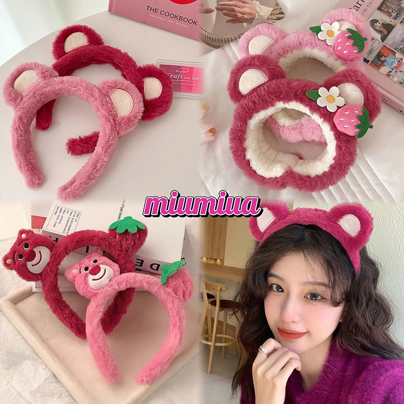 Miumiua🔮Băng Đô Cài Tóc Rửa Mặt Hình Tai Gấu / Dâu Tây Bằng Lông Nhung Dễ Thương Xinh Xắn 2023