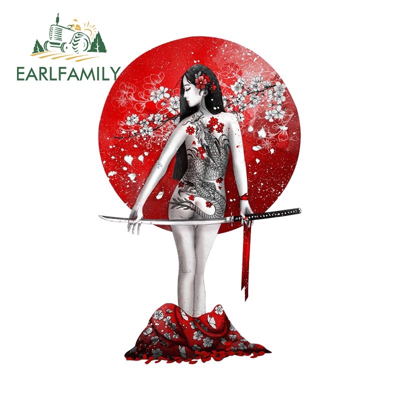 Earlfamily Đề Can vinyl Dán Tủ Lạnh Xe Hơi Chiến Binh samurai Hoạt Hình Chống Thấm Nước 13Cmx12.6Cm