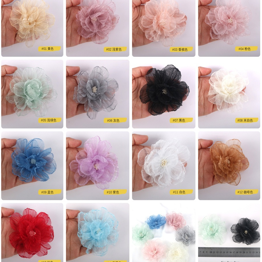 Hoa 3D Bằng Vải Organza Tự Làm Thủ Công Trang Trí Quần Áo