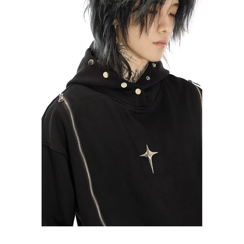 YOUTANG Áo sweatshirt Có Mũ Trùm Khóa Kéo Đôi Phong Cách Đường Phố Mỹ Mùa Thu Cao Cấp Dành Cho Nam Nữ