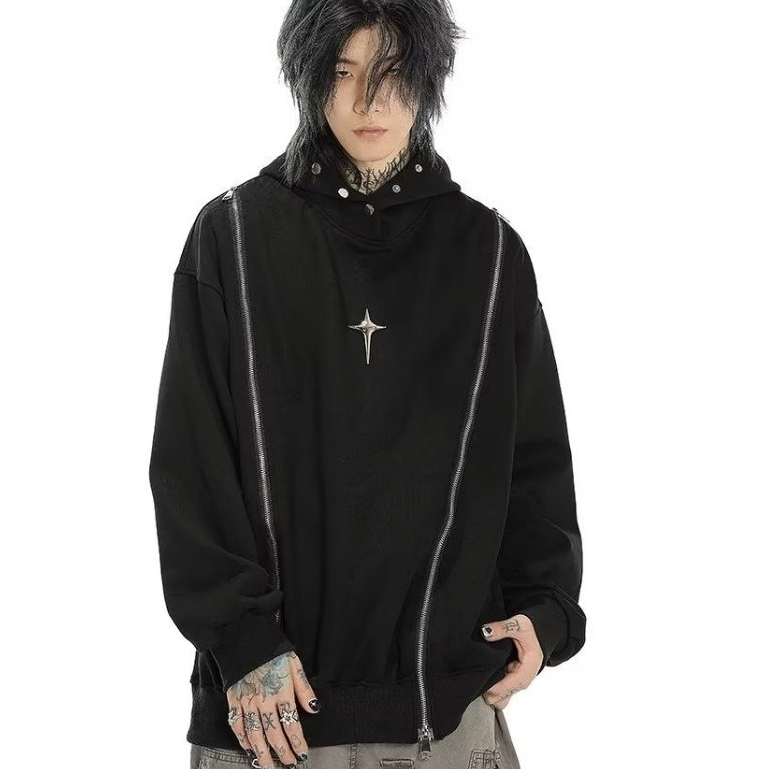 YOUTANG Áo sweatshirt Có Mũ Trùm Khóa Kéo Đôi Phong Cách Đường Phố Mỹ Mùa Thu Cao Cấp Dành Cho Nam Nữ