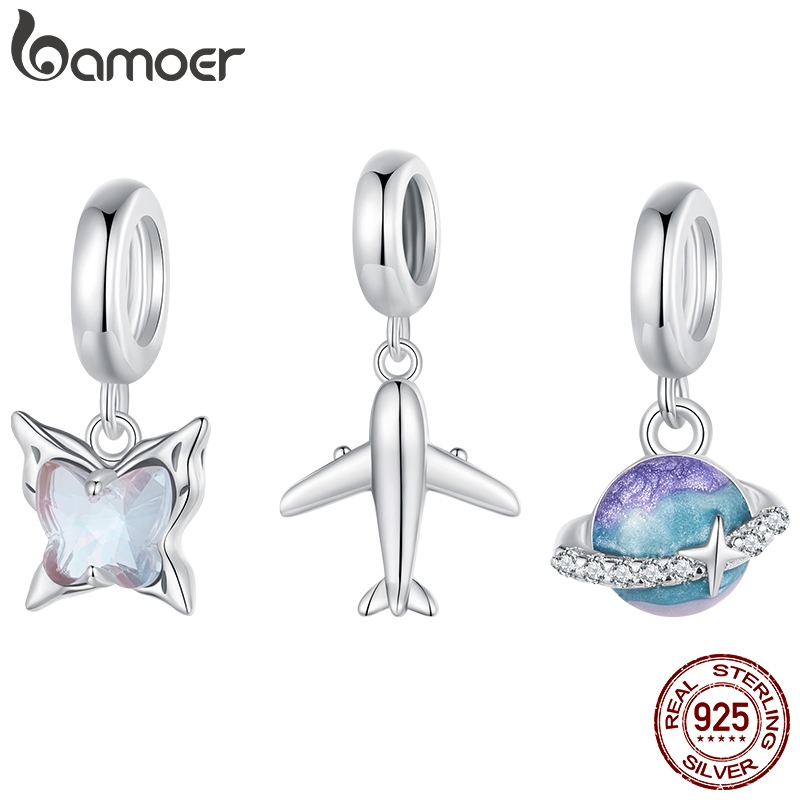 Bamoer Mặt Dây Chuyền Bạc sterling 925 Hình Bướm mini Bằng Thủy Tinh Cho Bộ Sưu Tập Vòng Tay diy
