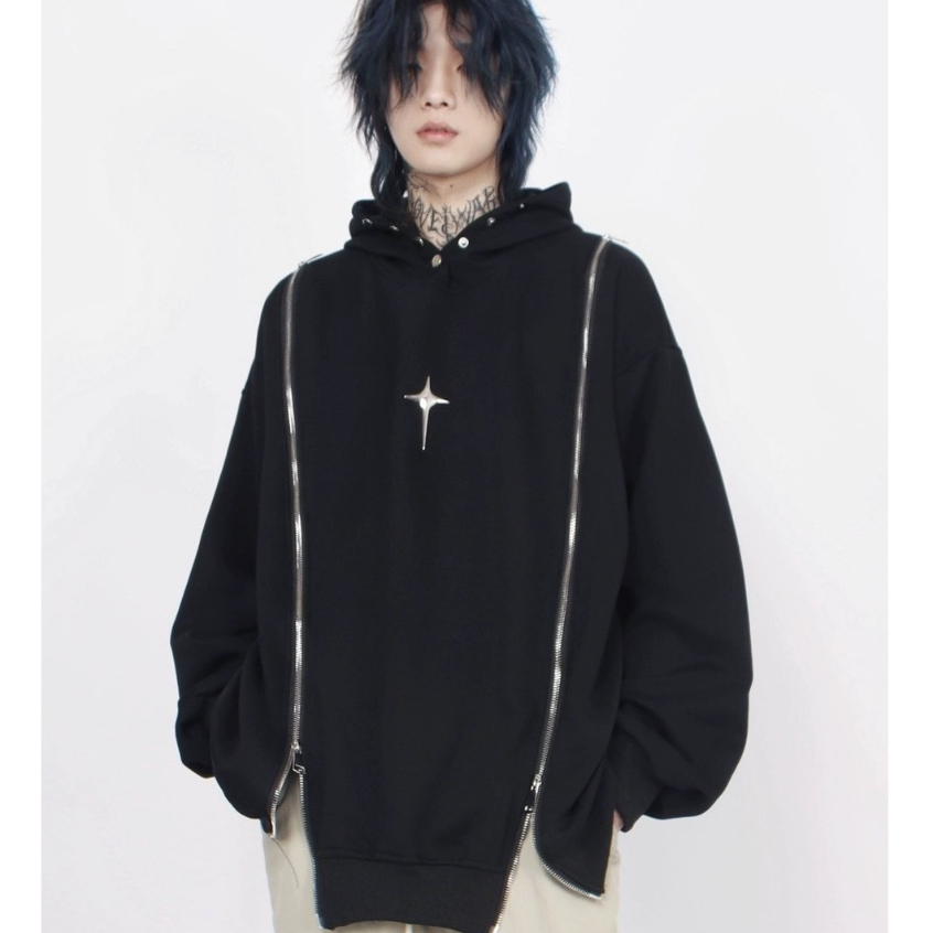 YOUTANG Áo sweatshirt Có Mũ Trùm Khóa Kéo Đôi Phong Cách Đường Phố Mỹ Mùa Thu Cao Cấp Dành Cho Nam Nữ